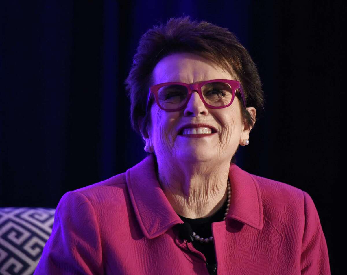 Billie Jean King speaks during Fairfield County’s Community Foundation’s Fund for Women & Girls “Courage to Create Change” annual luncheon at the Hyatt Regency in Old Greenwich, Thursday.