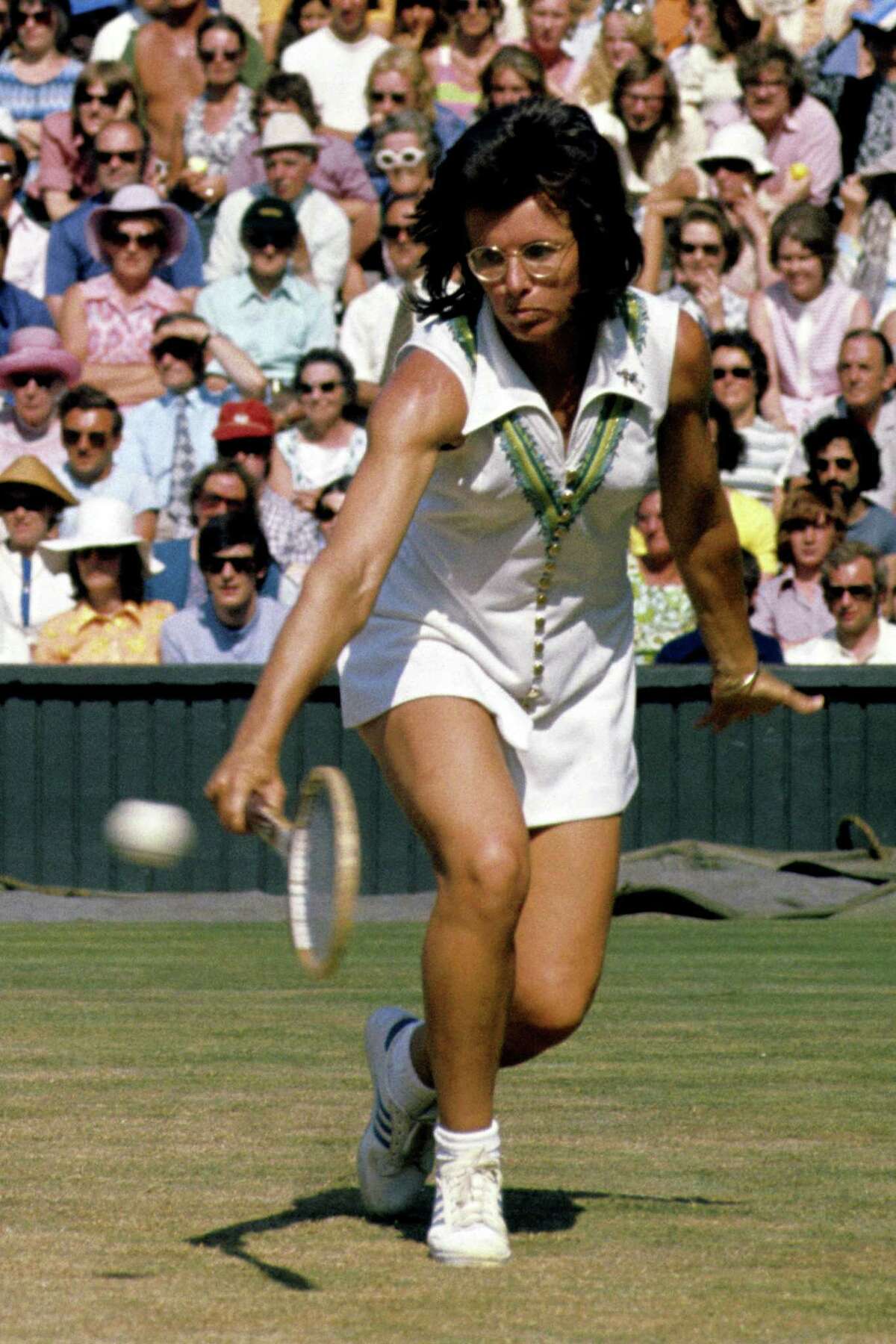 Billie Jean King playing Evonne Goolagong, at Wimbledon in the 1970s.