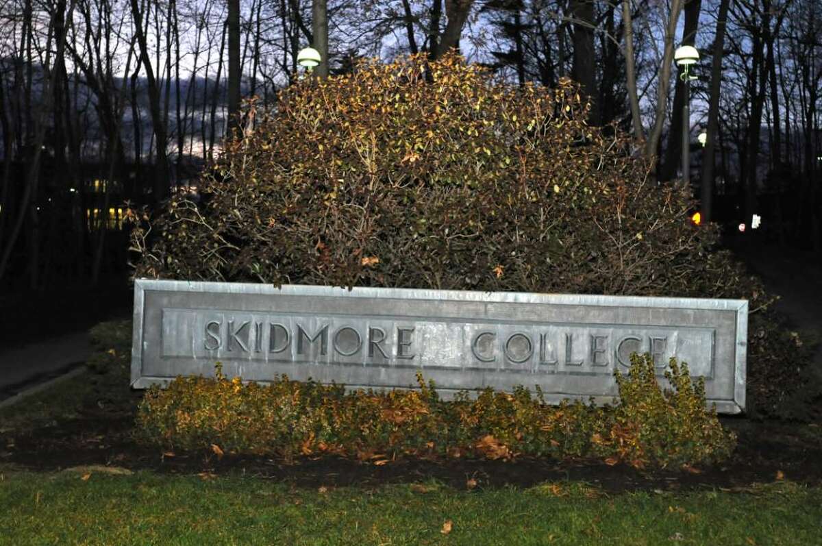 A sign marks one of the entrances to Skidmore College in Saratoga Spring. The school plans to trim its work force through layoffs. (Lori Van Buren / Times Union)