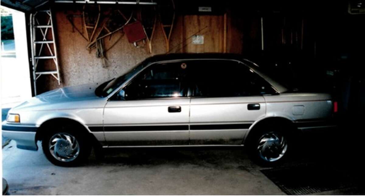 State Police said this 1989 Mazda connected to Hakan Karacay was found on a wooded road in Lewis, Essex County, NY.., five days after Karacay disappeared in New Jersey in September 1999.