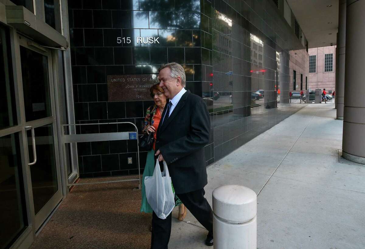 Former U.S. Congressman Steve Stockman and his wife Patti Stockman walk into the Federal Courthouse for jury deliberation on the federal corruption charges against him Tuesday, April 10, 2018, in Houston. ( Godofredo A. Vasquez / Houston Chronicle )