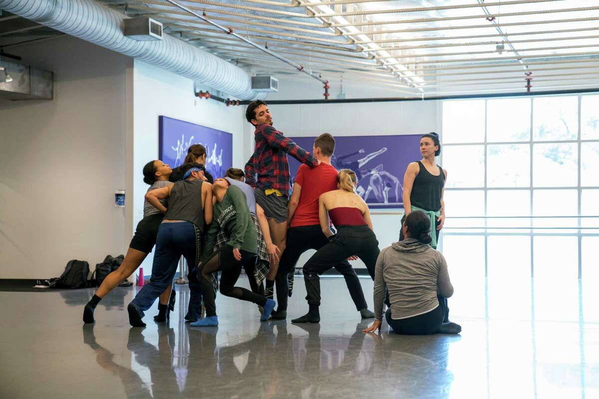 Artists of MetDance rehearse a new work created for them by Dominic Walsh.