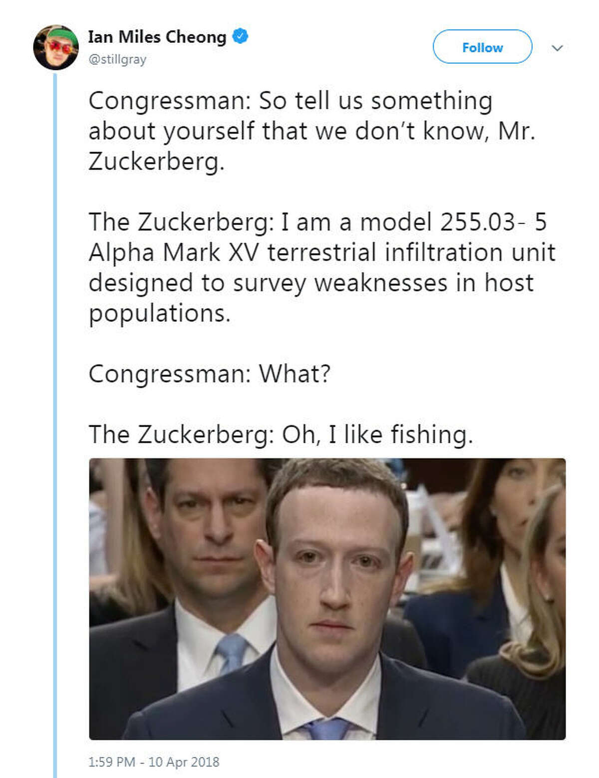 Social media reacts to Zuckerberg's Senate testimony with memes, robot theories