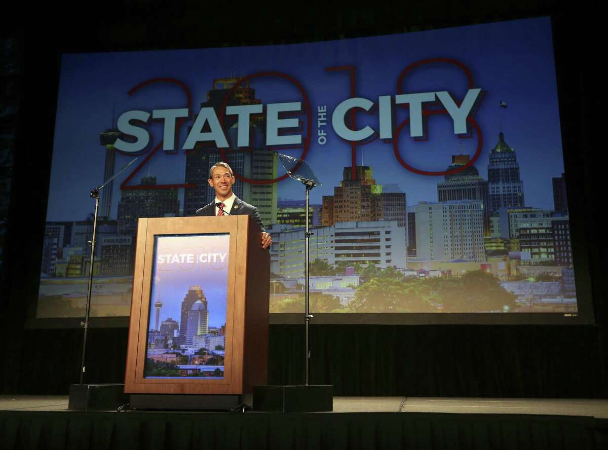 Mayor Ron Nirenberg gives the state of the city address Tuesday, April 10, 2018 at the San Antonio Convention Center.