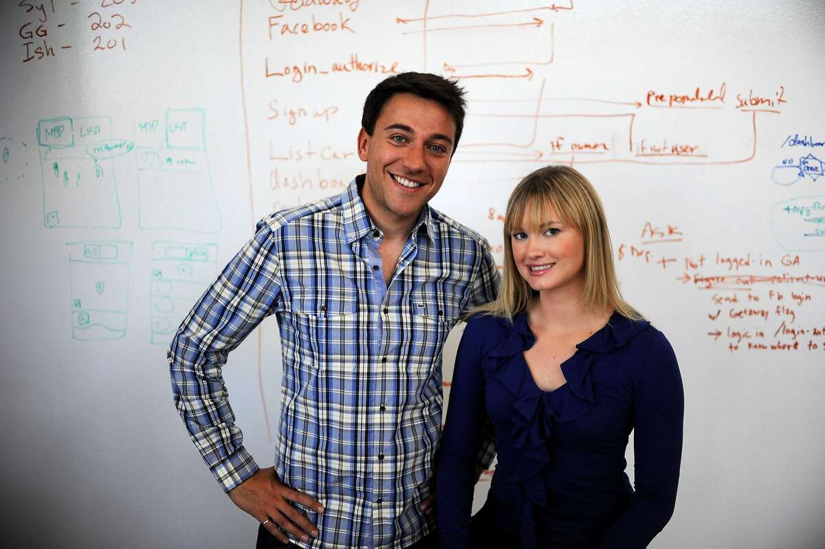 Entrepreneurs Jessica Scorpio, right, and Sam Zaid, the co-founders of Getaround, are photographed at their office on Wednesday, Aug 1, 2012 in San Francisco, Calif.