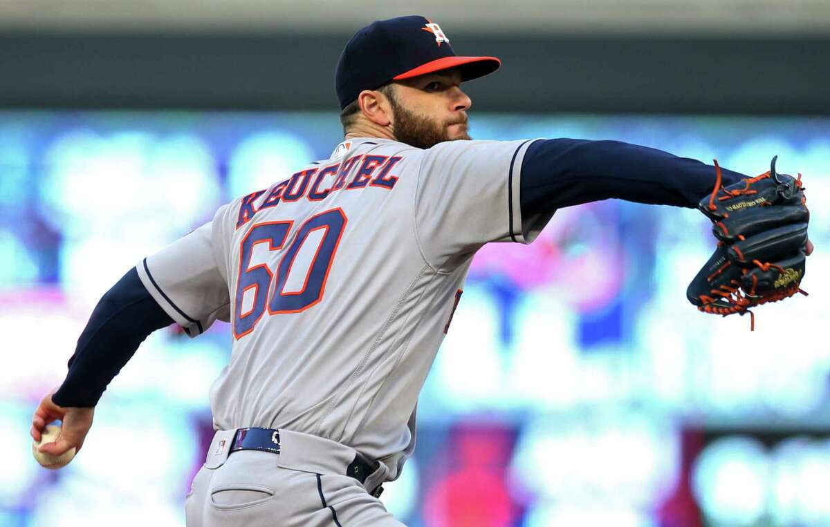 Houston Astros pitcher Dallas Keuchel throws against the Minnesota Twins during the first inning of a baseball game Tuesday, April 10, 2018, in Minneapolis. (AP Photo/Jim Mone)