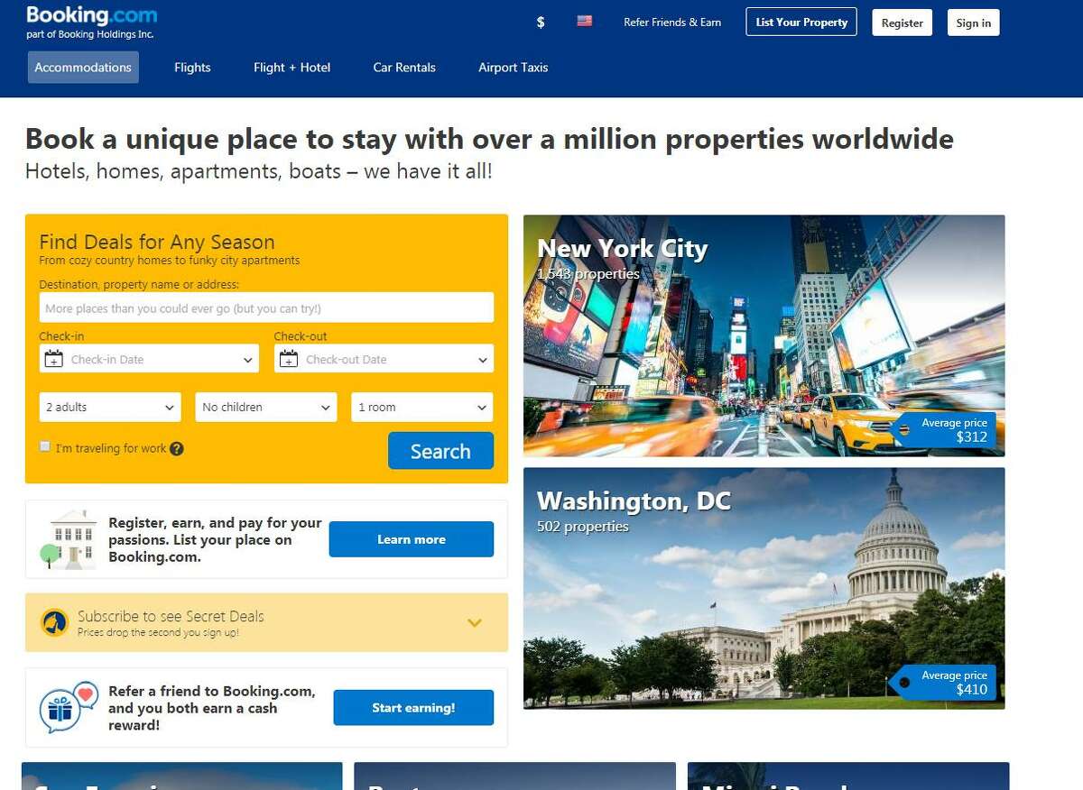Booking.com announced in April 2018 it had passed the 5 million plateau for listings of homes, apartments and other nontraditional lodgings for overnight stays.