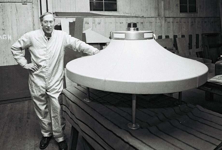 Dante Vaghi, in this 1982 News-Times file photo, stands by a spaceship that he created. Photo: File Photo / David W. Harple / The News-Times File Photo