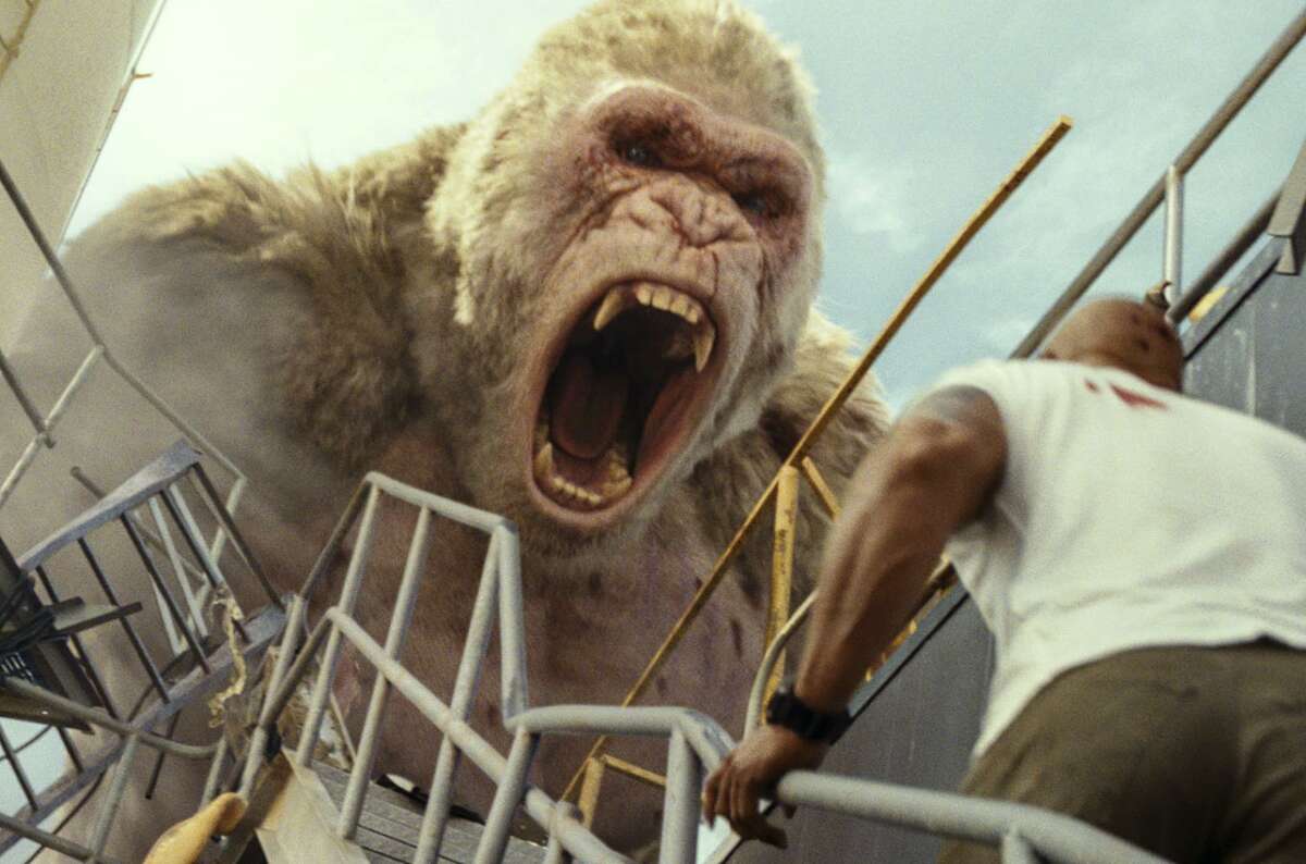 George the gorilla grows into a big problem in “Rampage.”