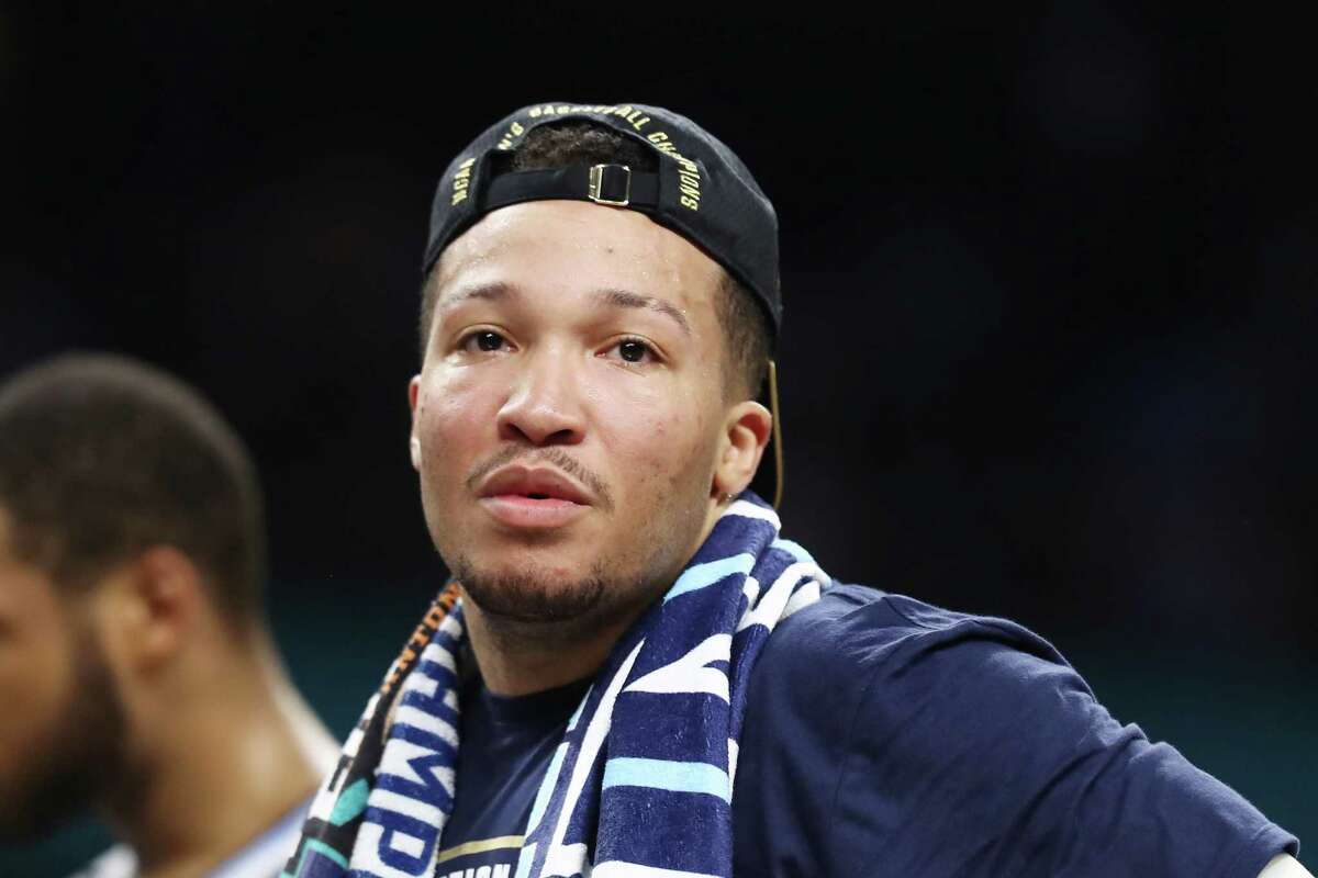 SAN ANTONIO, TX - APRIL 02: Jalen Brunson #1 of the Villanova Wildcats reacts after defeating the Michigan Wolverines in the 2018 NCAA Men's Final Four National Championship game at the Alamodome on April 2, 2018 in San Antonio, Texas. The Villanova Wildcats defeated the Michigan Wolverines 79-62. (Photo by Ronald Martinez/Getty Images)