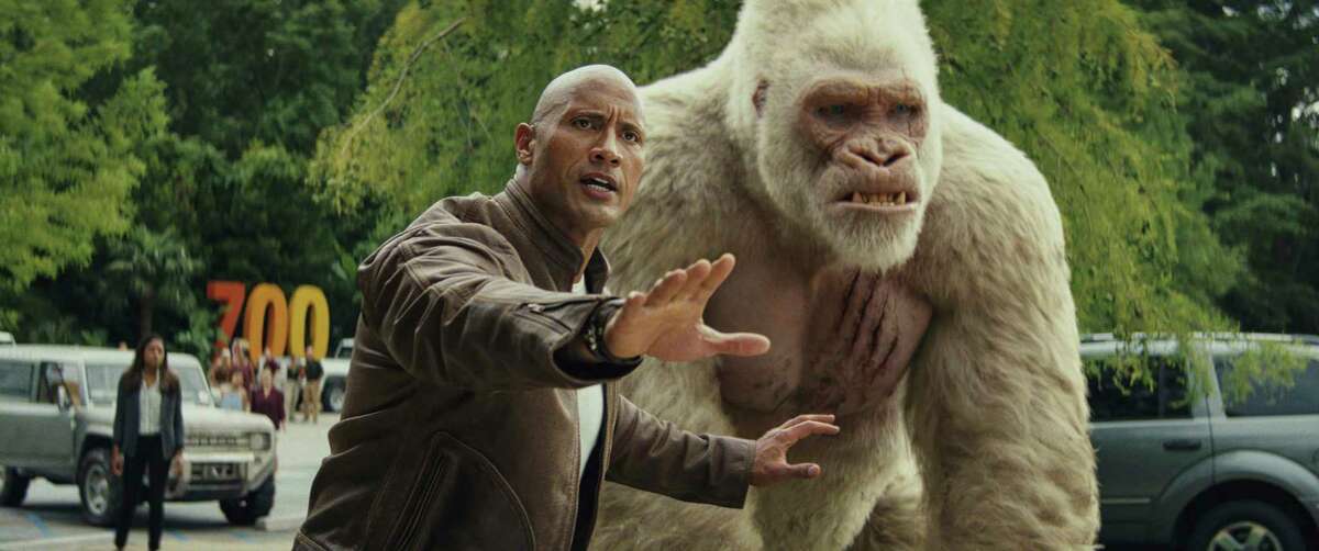 This image released by Warner Bros. shows Dwayne Johnson in a scene from "Rampage." (Dwayne Johnson via AP)