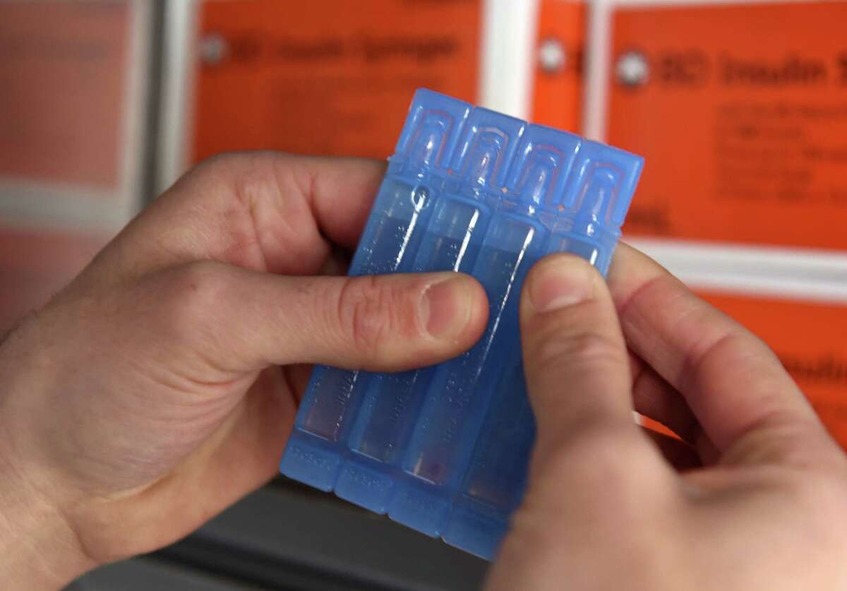 Packets of sterile water are shown at Project Safe Point's needle exchange van on Wednesday, April 11, 2018, in Albany N.Y. The program also provides other items used by IV drug users that, if shared, can spread diseases such as hepatitis C. (Will Waldron/Times Union)