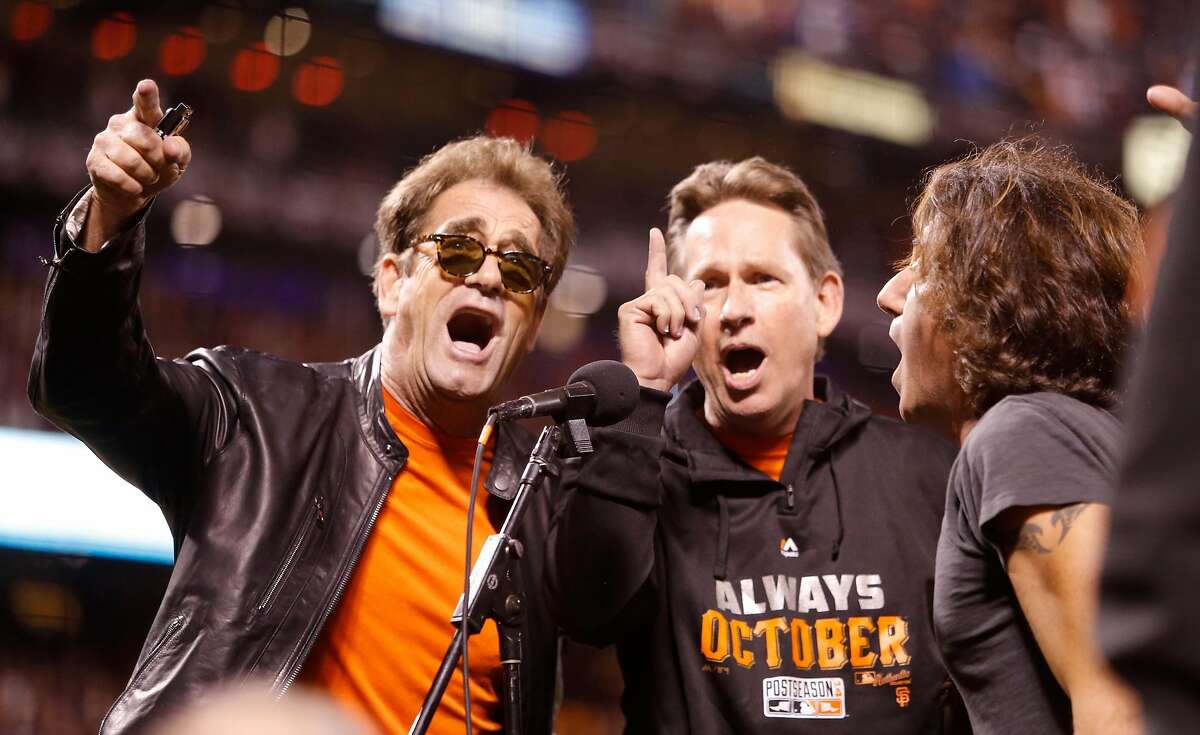 Huey Lewis and the News performed, "Take Me Out to the Ballgame," during the seventh inning stretch during Game 3 of the World Series at AT&T Park on Friday, Oct. 24, 2014 in San Francisco, Calif.