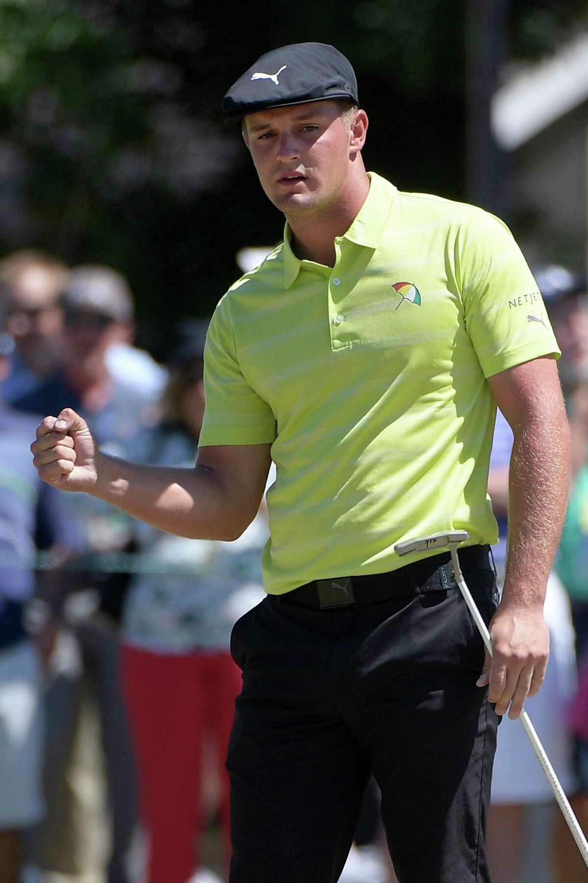 Bryson DeChambeau pumps his fist after making a putt for birdie on the second green during the third round of the Arnold Palmer Invitational golf tournament Saturday, March 17, 2018, in Orlando, Fla. (AP Photo/Phelan M. Ebenhack)