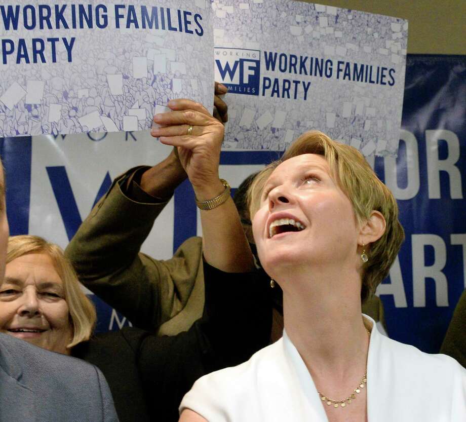 Cynthia Nixon receives the Working Families Party endorsement for Governor at their conference Saturday April 14, 2017 in Albany, NY.  (John Carl D'Annibale/Times Union) Photo: John Carl D'Annibale, Albany Times Union / 20043499A