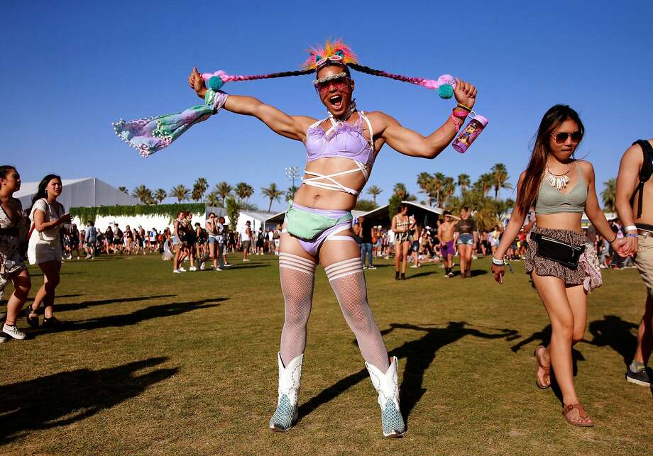 Festivalgoer poses during 2018 Coachella Valley Music And Arts Festival Wee...