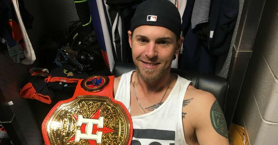 PHOTOS: Astros game-by-game
The Astros last year honored their two players after each win by presenting a World Boxing Organization-style championship belt ordered by Carlos Beltran. Reddick started the tradition by bringing his customized WWE belt to the ballpark.
Browse through the photos to see how the Astros have fared through each game this season. Photo: Chron
