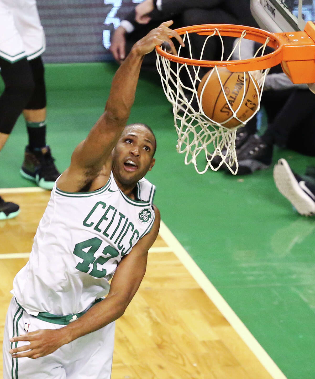 BOSTON, MA - APRIL 15: Al Horford #42 of the Boston Celtics dunks during the fourth quarter of Game One of Round One of the 2018 NBA Playoffs against the Milwaukee Bucks during at TD Garden on April 15, 2018 in Boston, Massachusetts. (Photo by Maddie Meyer/Getty Images)