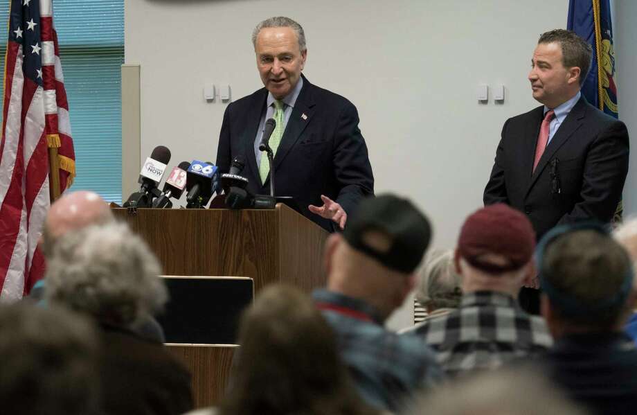 Senator Charles Schemer made a visit to the Glenville Senior Citizens Center to talk to the assembly about the wait times at Social Security offices Monday April 16, 2018 in Glenville, N.Y.  (Skip Dickstein/Times Union) Photo: SKIP DICKSTEIN, Albany Times Union / 40043516A