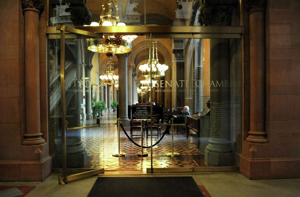 Glass doors leading to the senate chamber at the Capitol on March 21, 2013 in Albany, N.Y. (Lori Van Buren / Times Union)