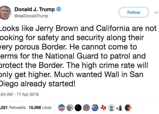 Trump slams Jerry Brown for restricting National Guard troops' mission at border