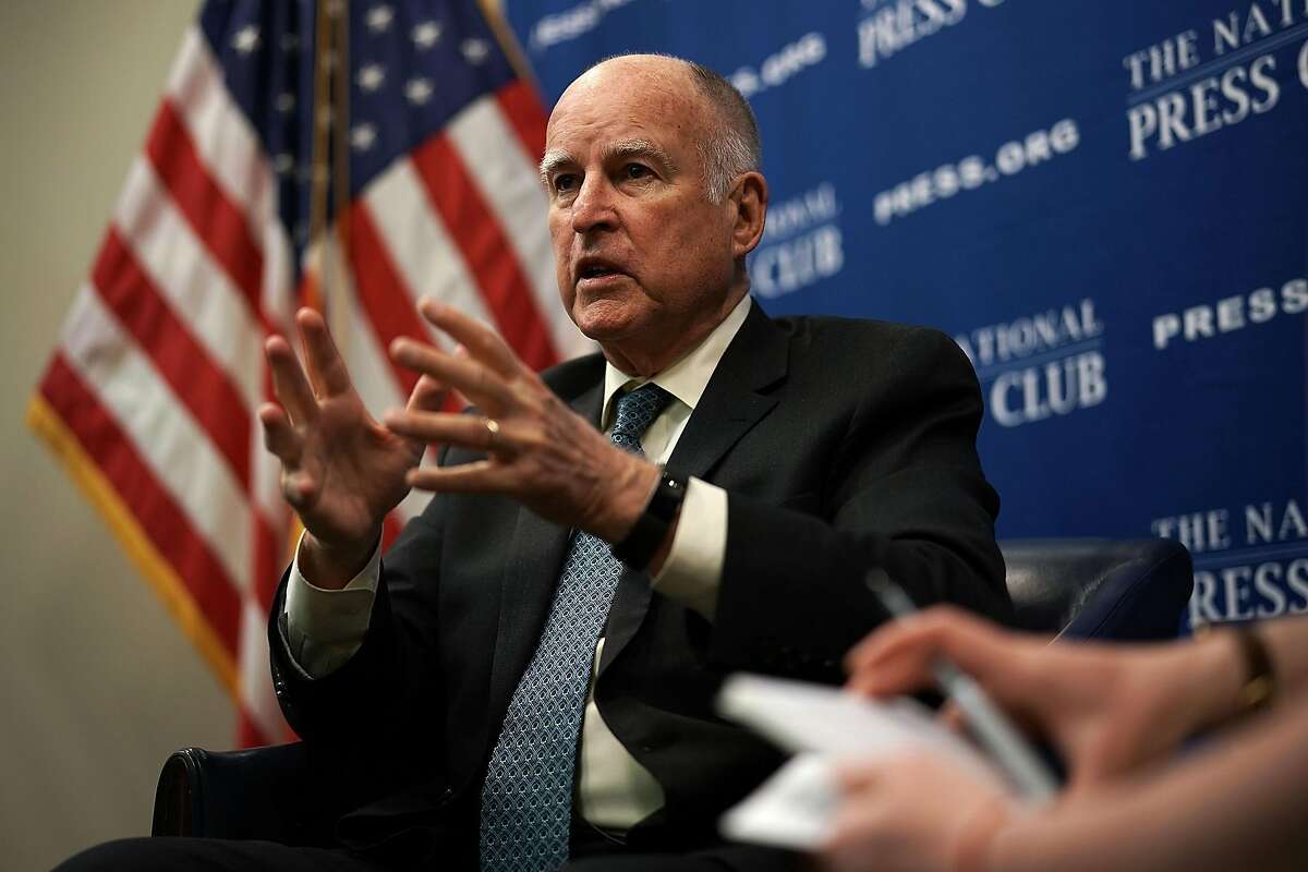 WASHINGTON, DC - APRIL 17: Gov. Jerry Brown (D-CA) speaks during an event at the National Press Club April 17, 2018 in Washington, DC. Gov. Brown participated in a National Press Club Newsmaker Program to answer questions from members of the media. (Photo by Alex Wong/Getty Images)