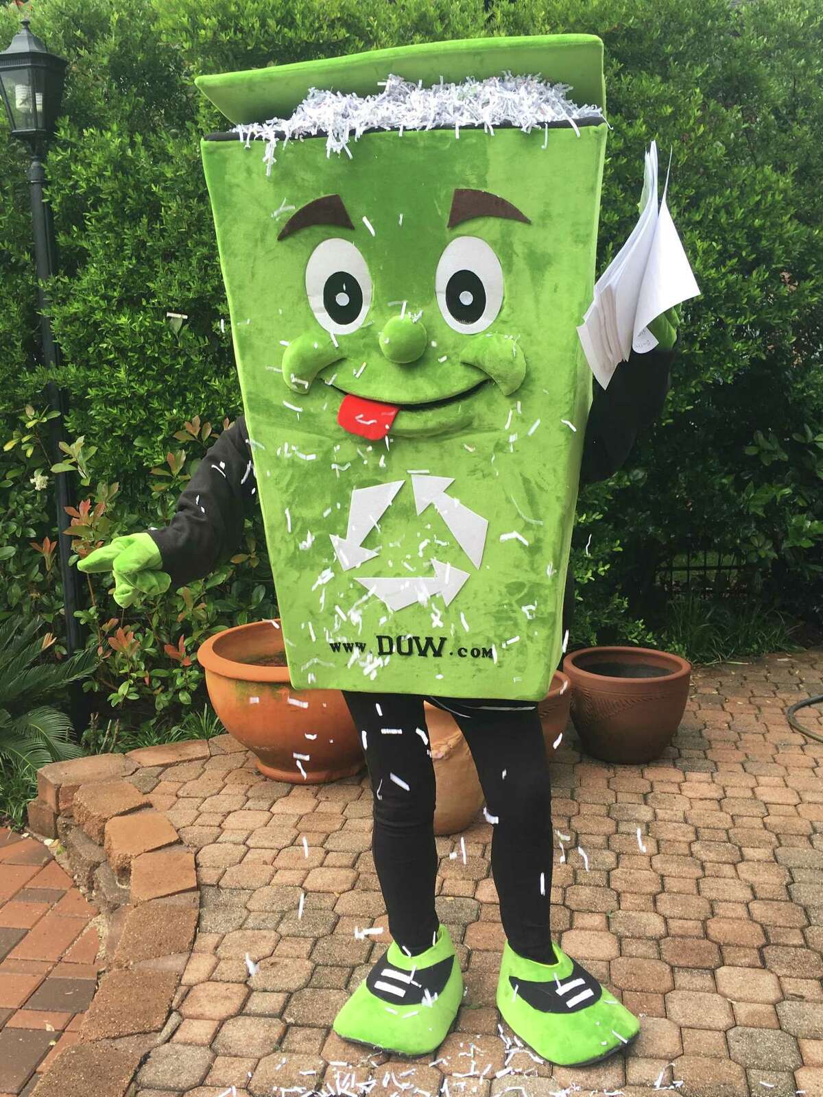 Mycle Recycle, Missouri City Green's mascot, invites people to participate in Missouri City Green's Shredding Event on April 28 from 9 a.m.-noon at Public Safety Headquarters, 3849 Cartwright Road, Missouri City. Visit www.missouricitygreen.org for information.