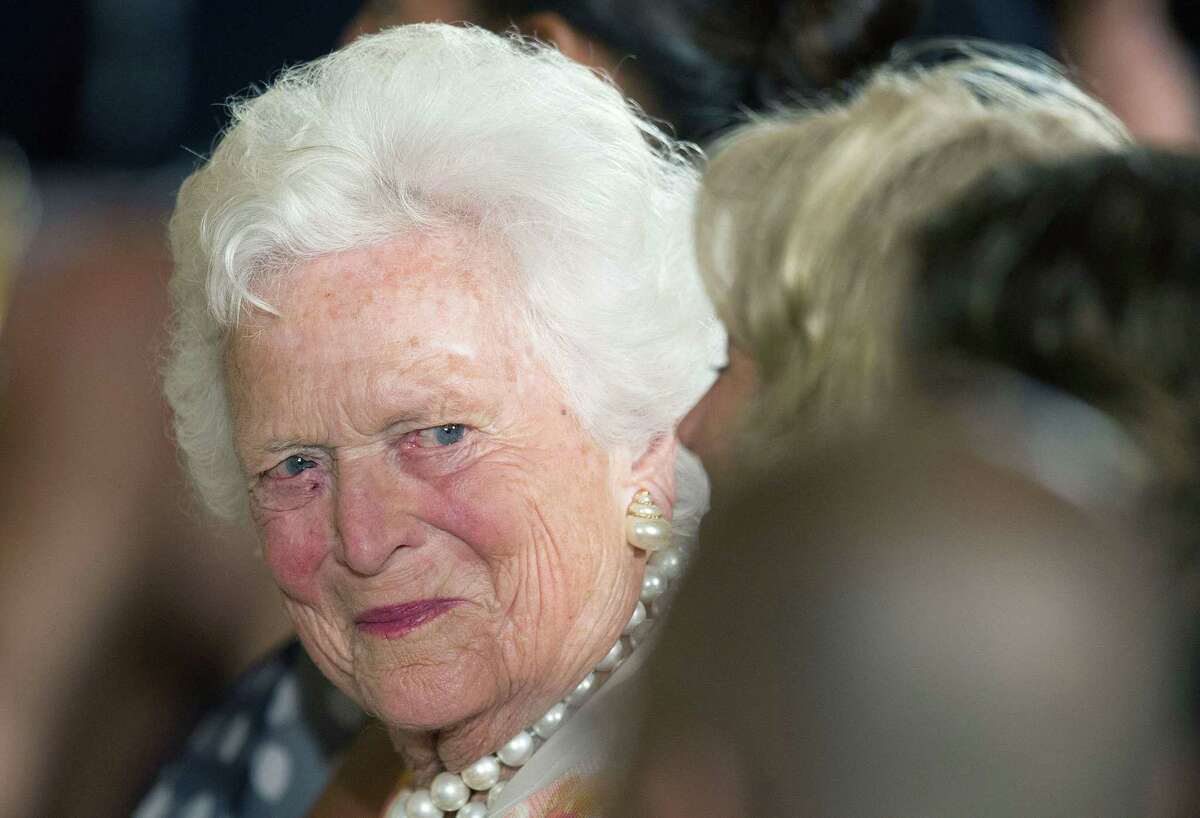 In this file photo taken on July 15, 2013 former US First Lady Barbara Bush attends a White House ceremony to recognize the Points of Light volunteer program in Washington, DC. Barbara Bush is in "failing health" after a series of hospitalizations and "has decided not to seek additional medical treatment," her husband's office said in a statement on April 15, 2018. It said that Mrs. Bush, after consulting with relatives and doctors, had decided to "focus on comfort care" at the family home in Houston.
