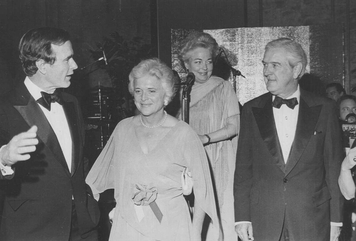 George H.W. and Barbara Bush talk with Travis County Commissioner Ann Richards and former Texas Gov. John Connally in 1979. San Antonio Express-News file photo