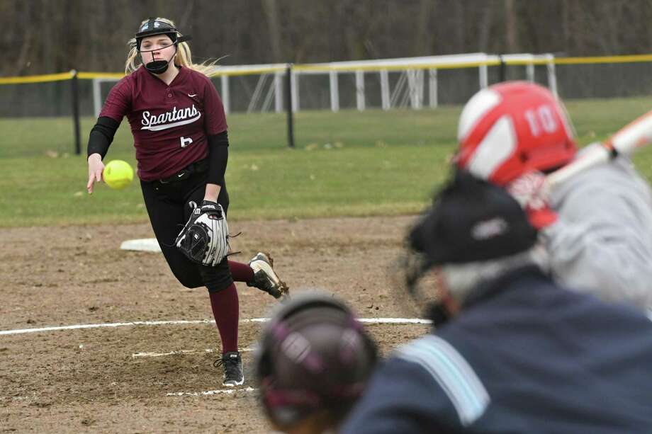 Burnt Hills pitcher Kristen Langdon throws the ball during a softball game against South Glens Falls on Tuesday, April 17, 2018 in Burnt Hills, N.Y. (Lori Van Buren/Times Union) Photo: Lori Van Buren / 40043531A