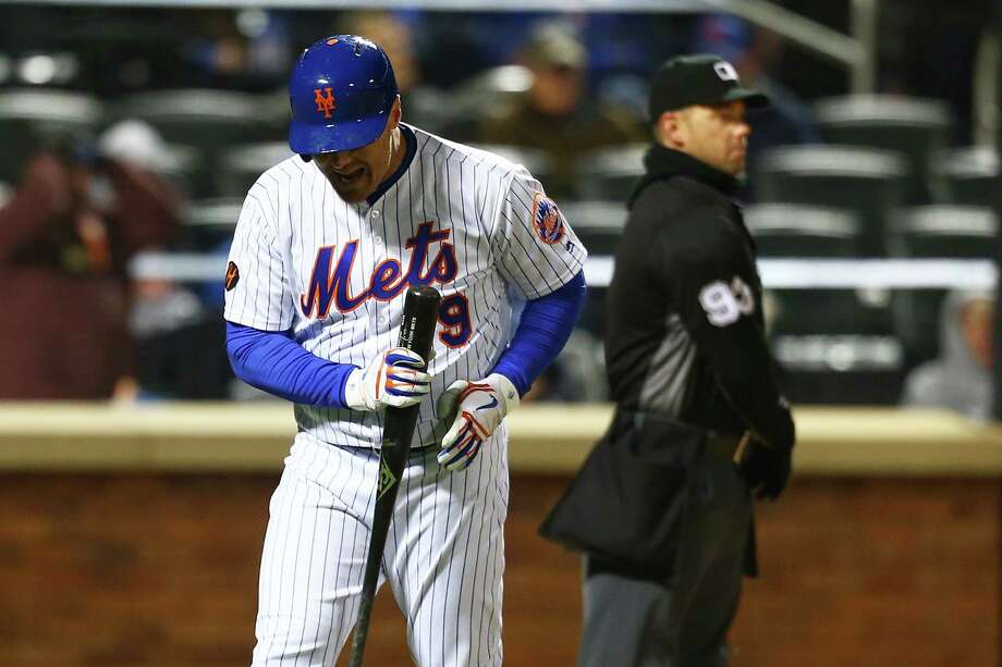 NEW YORK, NY - APRIL 17:  Jay Bruce #19 of the New York Mets reacts after being called out on strikes in the seventh inning against the Washington Nationals at Citi Field on April 17, 2018 in the Flushing neighborhood of the Queens borough of New York City.  (Photo by Mike Stobe/Getty Images) Photo: Mike Stobe / 2018 Getty Images