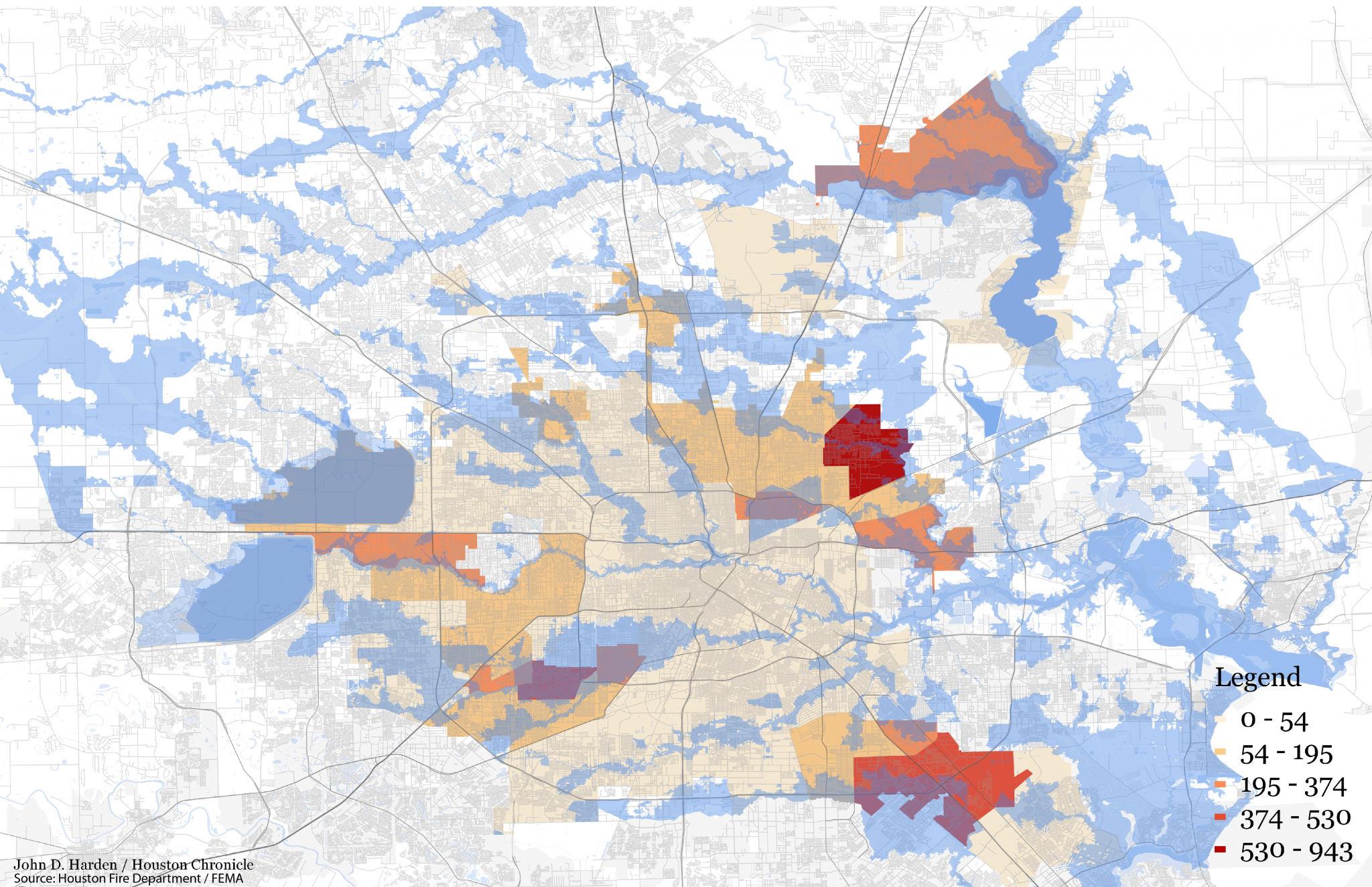 Mapped In One Houston Community 80 Percent Of High Water Rescue Calls Were Outside Of Flood Plain