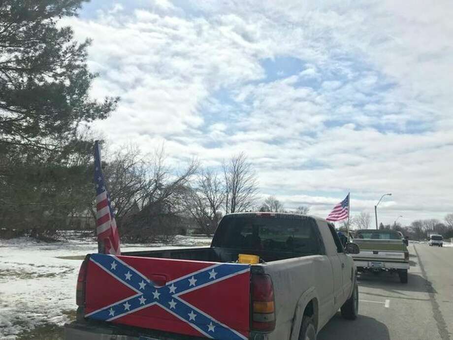 flag on back of truck