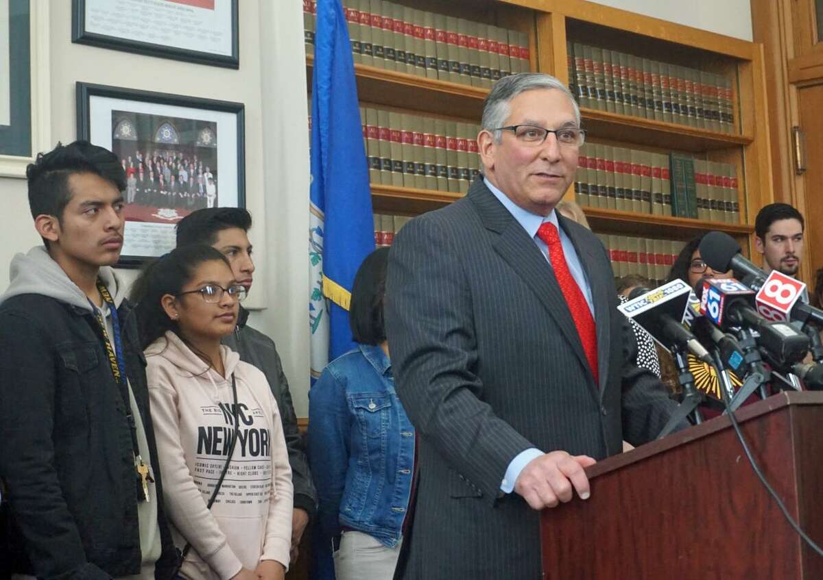 Senate Republican Leader Len Fasano, R-North Haven, pushed for the passage of a bill that would open Connecticut financial aid to undocumented students at the Capitol in Hartford, Conn. on Wednesday, April 18, 2018.