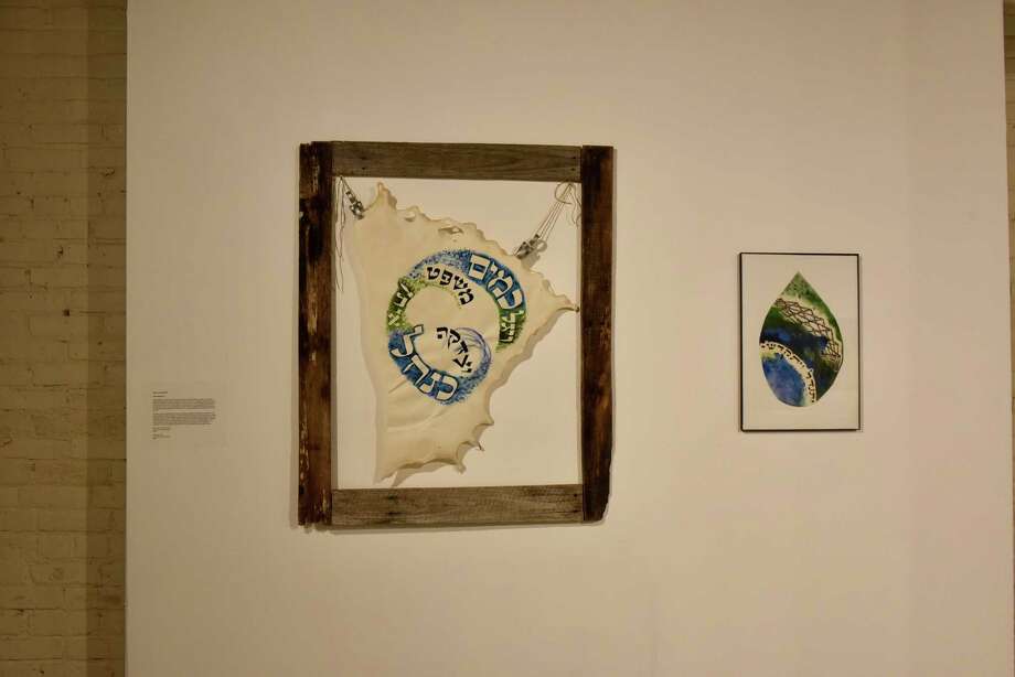 "Roll Down as Waters" and "Teardrop" by Rabbi Linda Motzkin are part of Collar Works Gallery's new art exhibit “Article 13.” The installation, open until May 12, tells stories of movement and belonging through pieces by six artists originally from Syria, Afghanistan, Puerto Rico and Taiwan, as well as a Jew and an American journalist. (Massarah Mikati/Times Union)