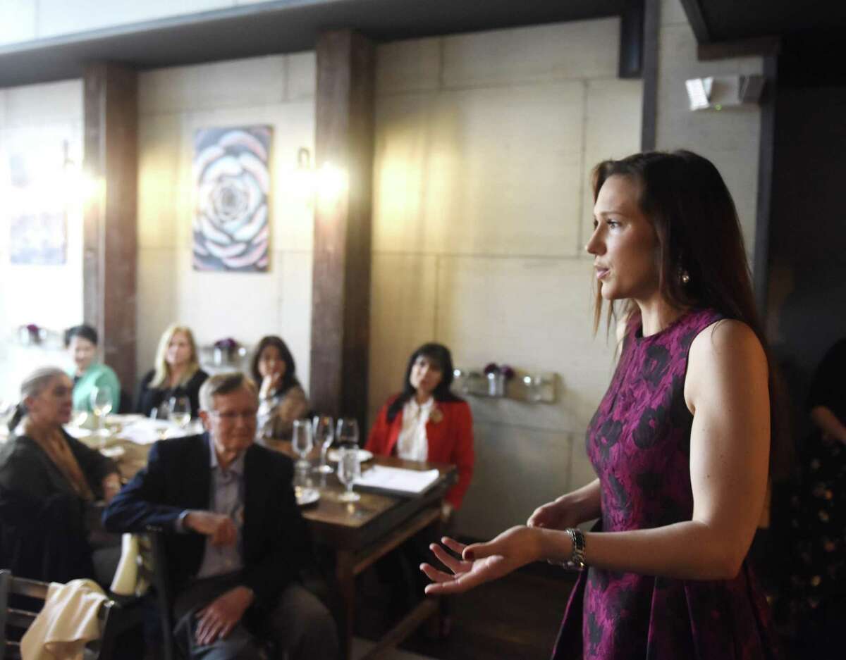 Miss Connecticut 2017 Olga Litvinenko speaks at the Friends of Autistic People (FAP) luncheon fundraiser at The Spread in Greenwich on Thursday. Litvinenko spoke about her inspiring journey to become Miss Connecticut. The luncheon celebrated FAP’s 20-year commitment to advocacy, education, and serving kids and adults with autism. There was also a live auction for jewelry, accessories, and a gift certificate for a one-on-one dinner with Miss Connecticut.