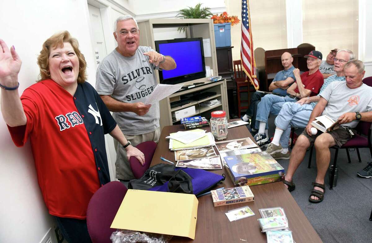 Babe Ruth's granddaughter, Linda Ruth Tosetti, speaks at a 2016 meeting of the Silver Sluggers in the Derby Public Library. Rich Marazzi, the Sluggers manager, will take them on a trip to Baltimore to the Babe Ruth Museum and a game at Camden Yards.