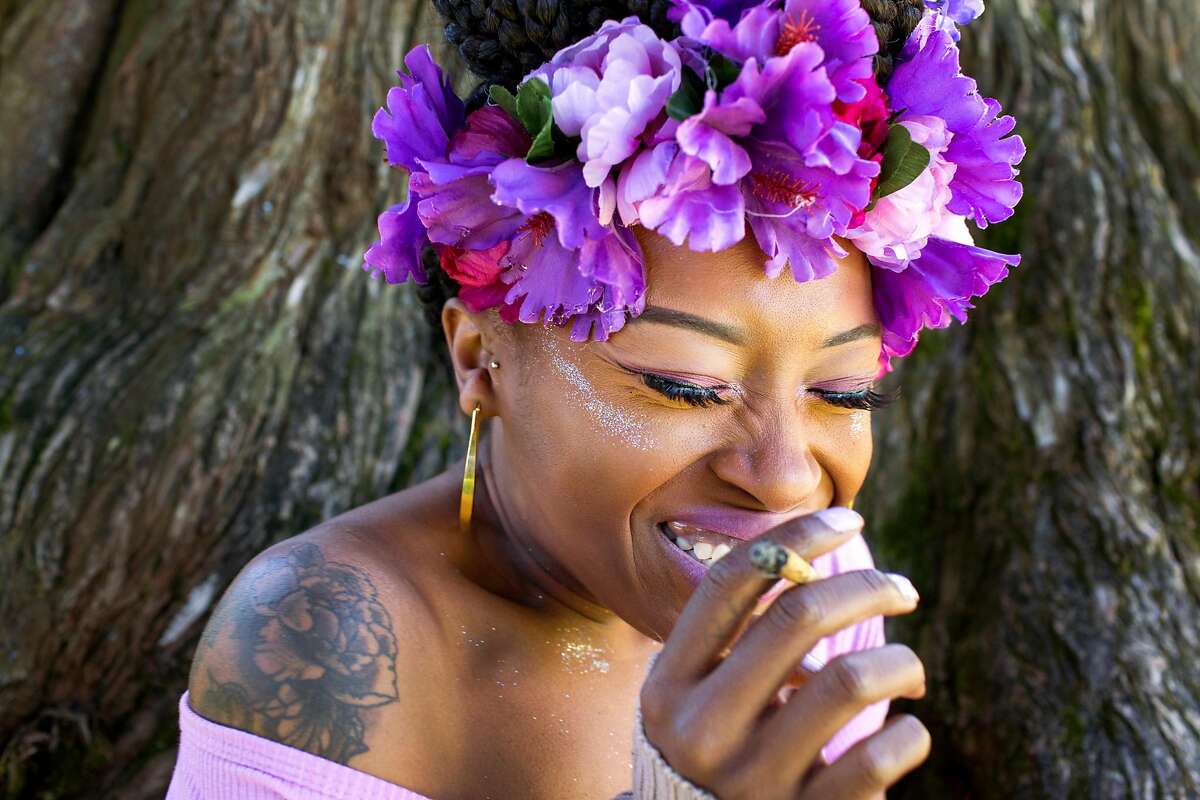 Imani Triplett poses for a portrait at the Hippie Hill 4/20 celebration in Golden Gate Park on Friday, April 20, 2018. San Francisco Calif. This is the first year when recreational marijuana use is legal in California.