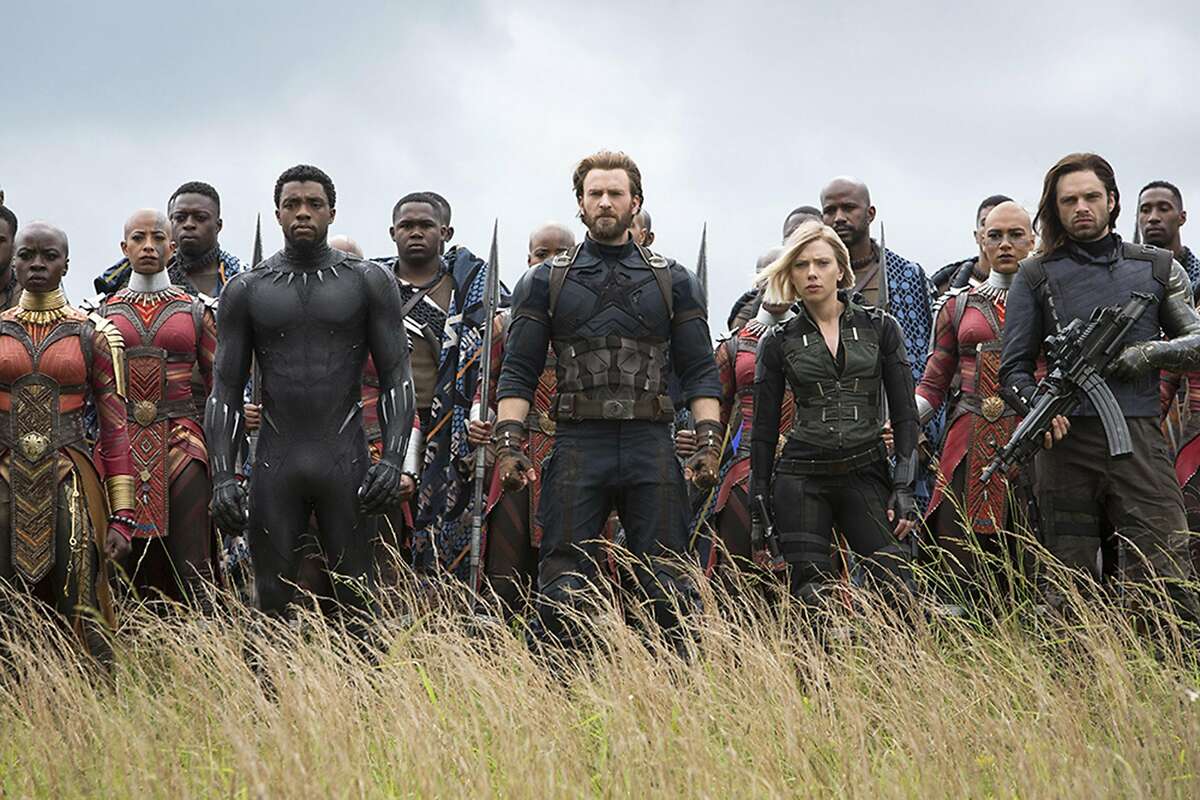Returnees for "Avengers: Infinity War" include Okoye (Danai Gurira), Black Panther (Chadwick Boseman), Steve Rogers (Chris Evans), Black Widow (Scarlet Johansson) and the former Winter Soldier (Sebastian Stan). (Chuck Zlotnick/Marvel Studios)