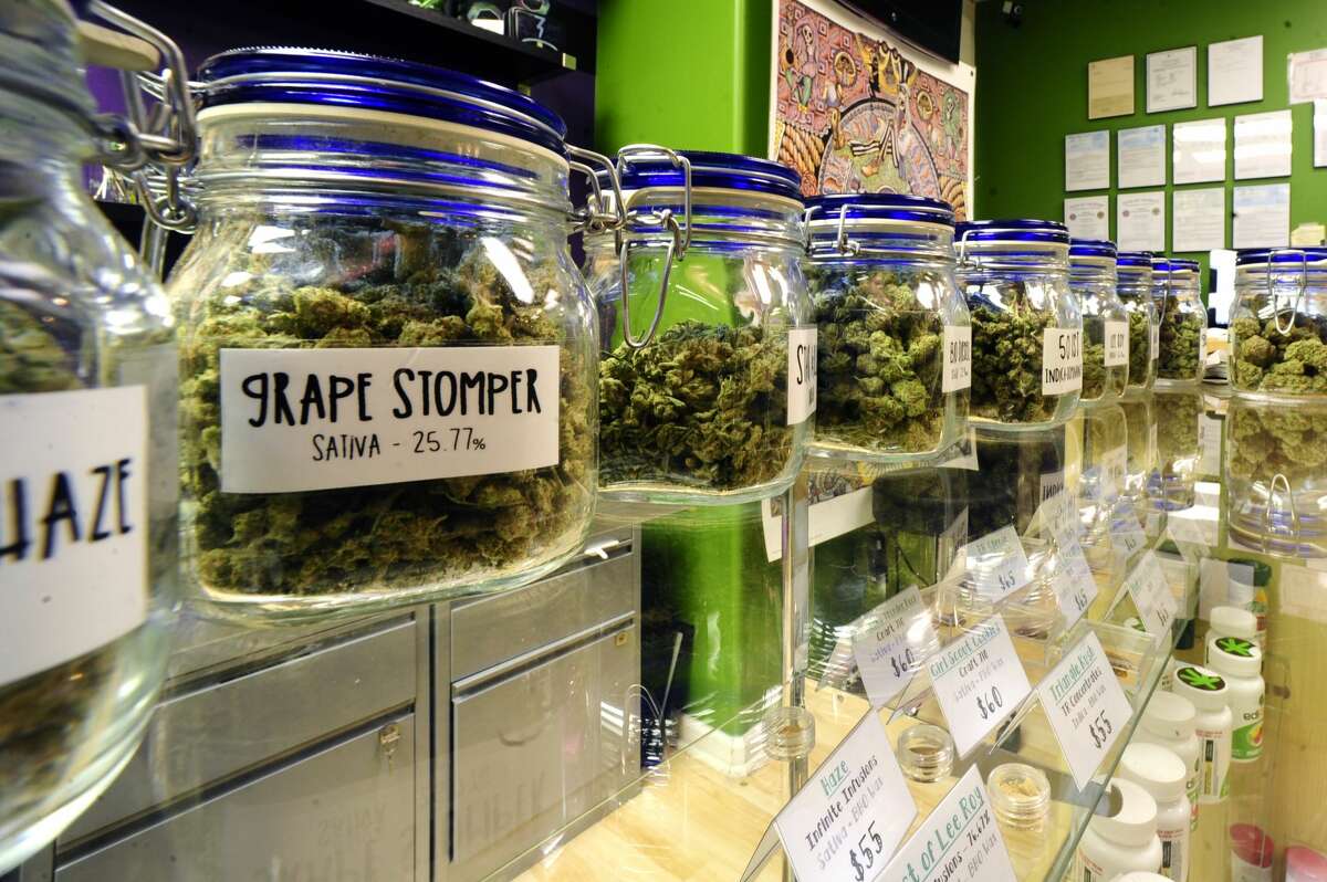 DENVER, CO - April 25, 2016: Selections of sativa and indica dominant cannabis strains on display at The Colfax Pot Shop, an adult-use marijuana dispensary on Colfax Ave in Denver. (Photo by Vince Chandler / The Denver Post)