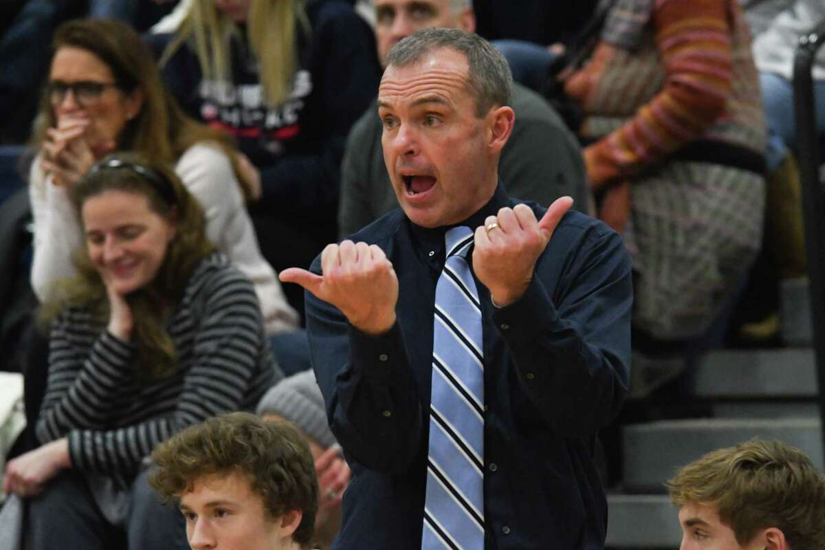 Lake George head coach Dave Jones signals to one of his players on the court during a game against Argyle on Friday, Jan. 12, 2017, in Lake George, N.Y. (Jenn March/Special to the Times Union)