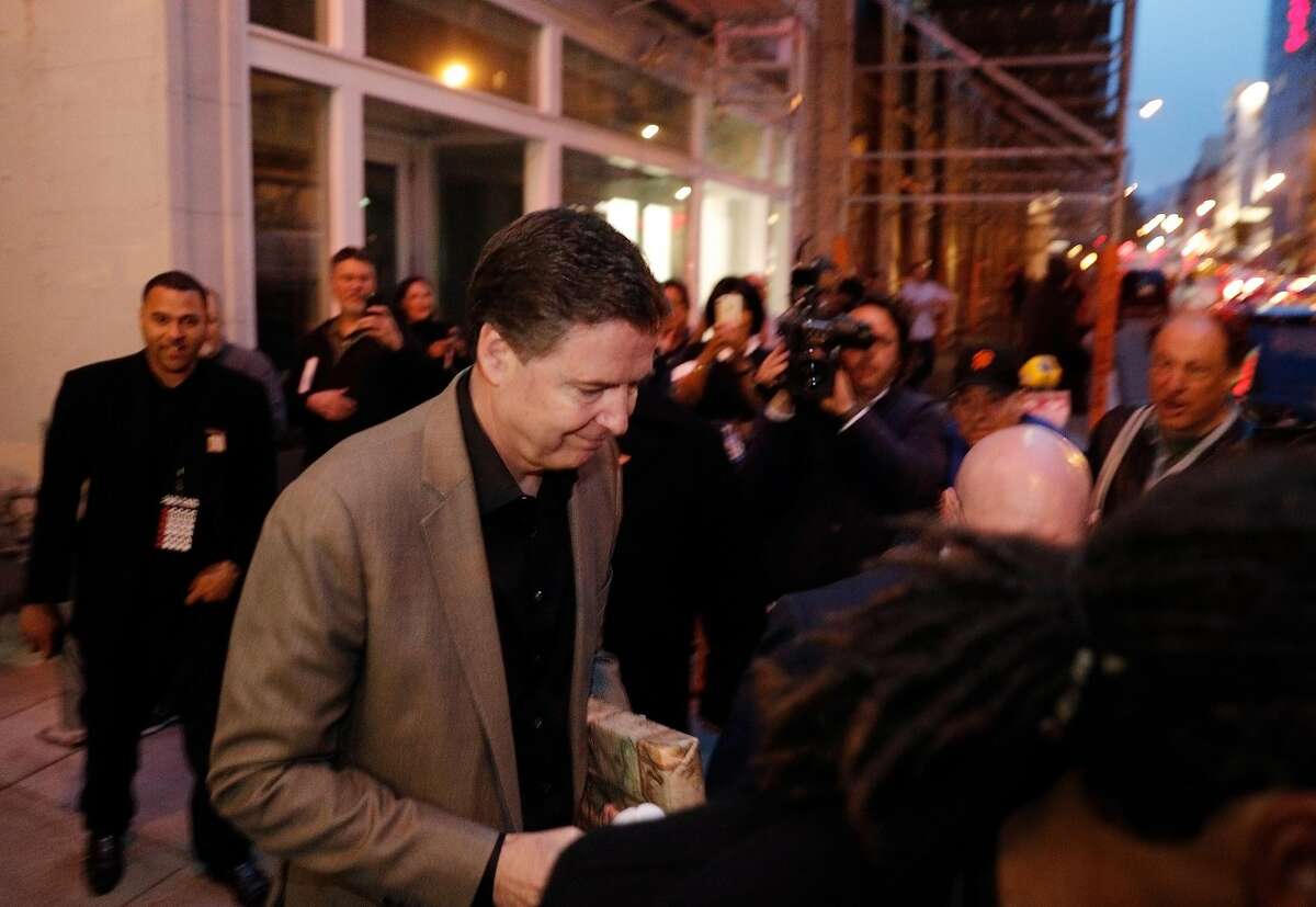 Former FBI director James Comey appeared in San Francisco Monday night to promote his new book "A Higher Loyalty: Truth, Lies, and Leadership," at the Curran Theater in San Francisco, Calif., on Monday, April 23, 2018.