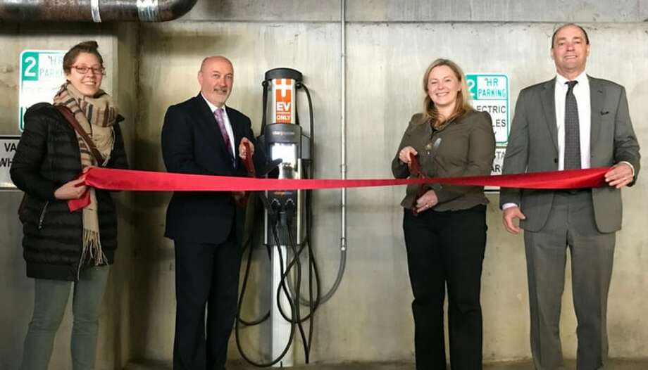 Troy installed its first electric vehicle charging station this week. The station is located in the 5th Avenue Parking Garage in downtown Troy.