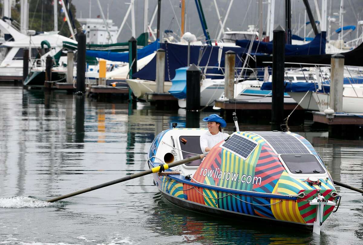 Lia Ditton departs aboard her 21-foot boat from the San Francisco Yacht Club in Belvedere.