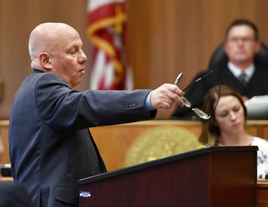 Mark Juda delivers his opening arguments at a murder-for-hire trial on Thursday. Photo: Skip Dickstein / Times Union