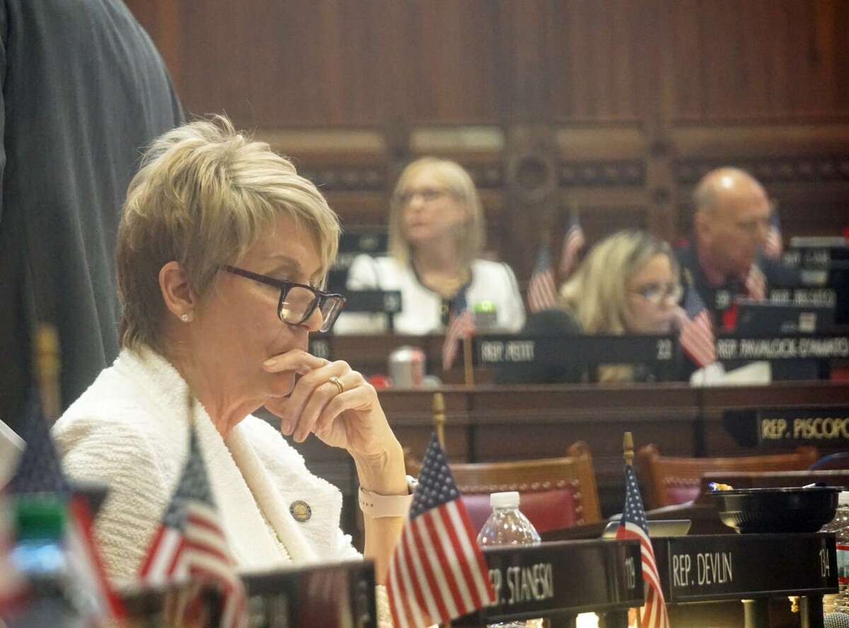 State Rep. Laura Devlin, R-Fairfield, was among House Republicans who expressed concerns over Connecticut joining the National Popular Vote Interstate Compact at the Capitol in Hartford, Connecticut on Thursday, April 26, 2018.