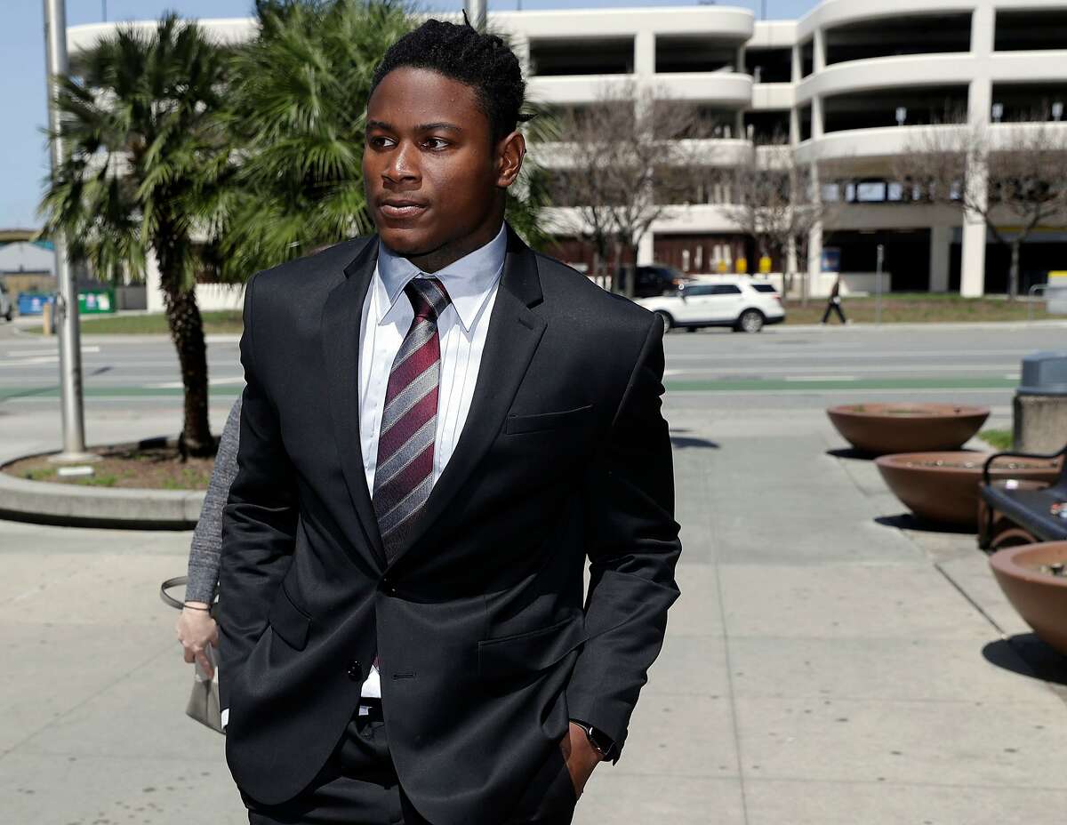In this April 12, 2018, file photo, San Francisco 49ers linebacker Reuben Foster arrives at Santa Clara County Superior Court in San Jose, Calif. The attorney for the ex-girlfriend of Reuben Foster says her client initially lied to authorities when she accused the linebacker of hitting her leading to domestic violence charges. Attorney Stephanie Rickard issued a statement on behalf of Elissa Ennis on Wednesday that says her client can prove the injuries that led to the charges were not caused by Foster.