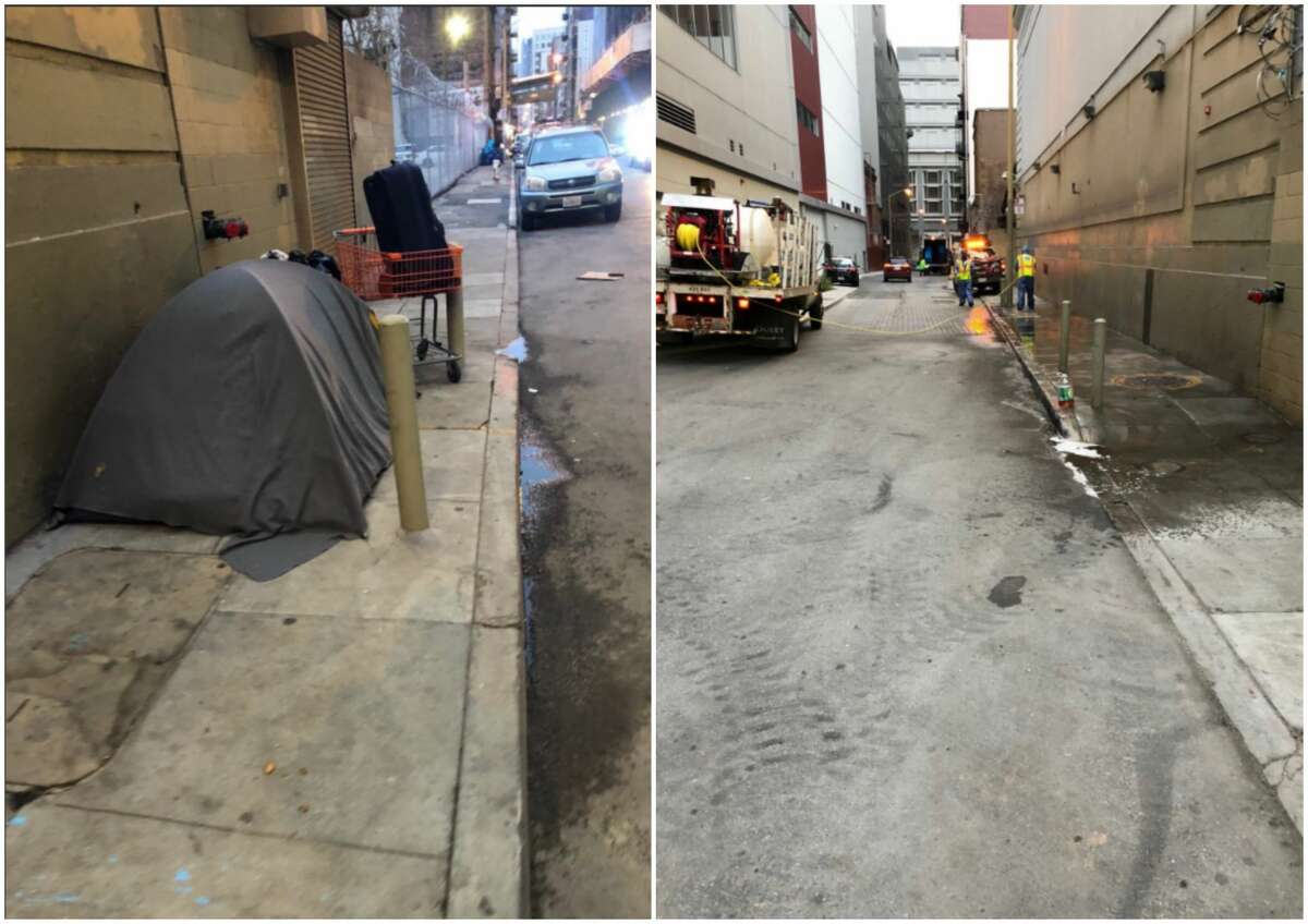 SFPD's Tenderloin station shared before-and-after images of a tent removal in the Tenderloin on April 25, 2018.