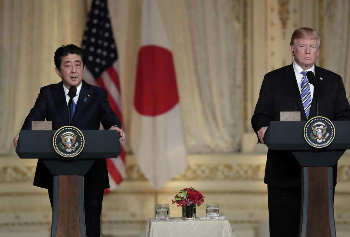Japanese Prime Minister Shinzo Abe, left, speaks as President Donald Trump listens during a recent news conference at Mar-a-Lago in Palm Beach, Fla. A reader says political foes are trying to thwart Trump from carrying out his agenda, including his planned summit with North Korean leader Kim Jung-un.
