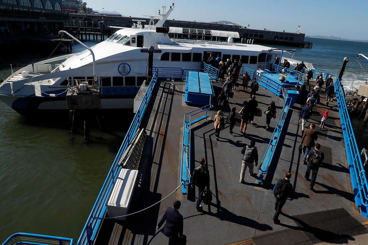 Commuters board the ferry to Larkspur before departure from the Ferry Building, in San Francisco, Calif., on Thursday, April 26, 2018. Commuting by ferry remains popular and often crowded during heavy commute hours.